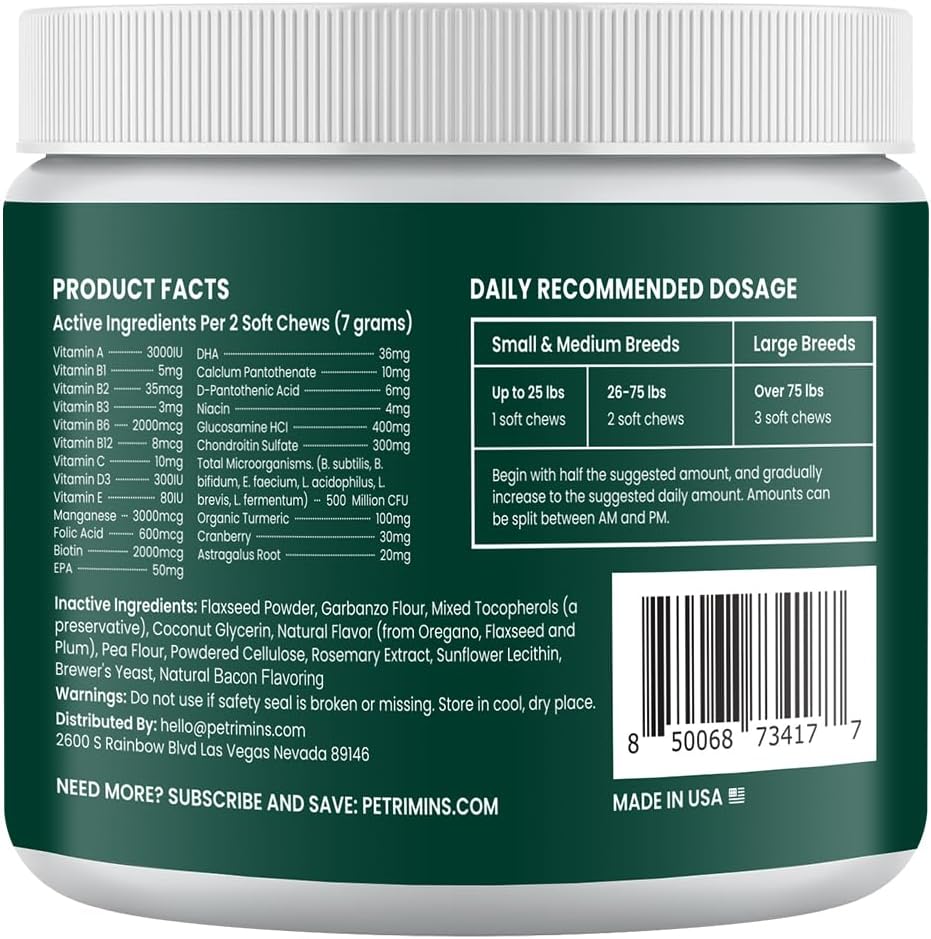 PetriMins 23-in-1 Multivitamin for Dogs, 90-Count, Chicken Flavor, Supports Joint Mobility and Digestive Health