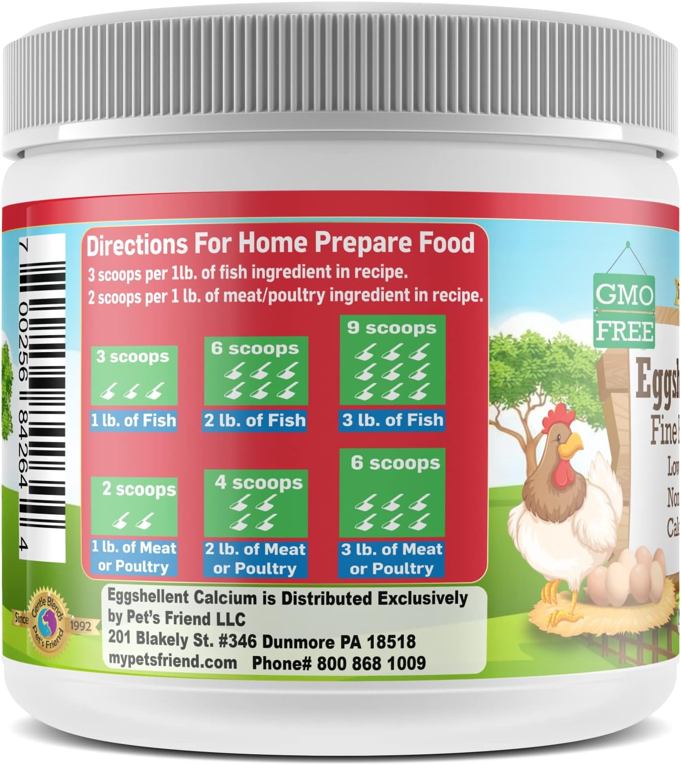 Pet's Friend Eggshellent Calcium 6oz - Calcium Supplement for Dogs and Cats - Natural Hip & Joint Support - Fine Eggshell Powder - No Additives - Dietary Supplement