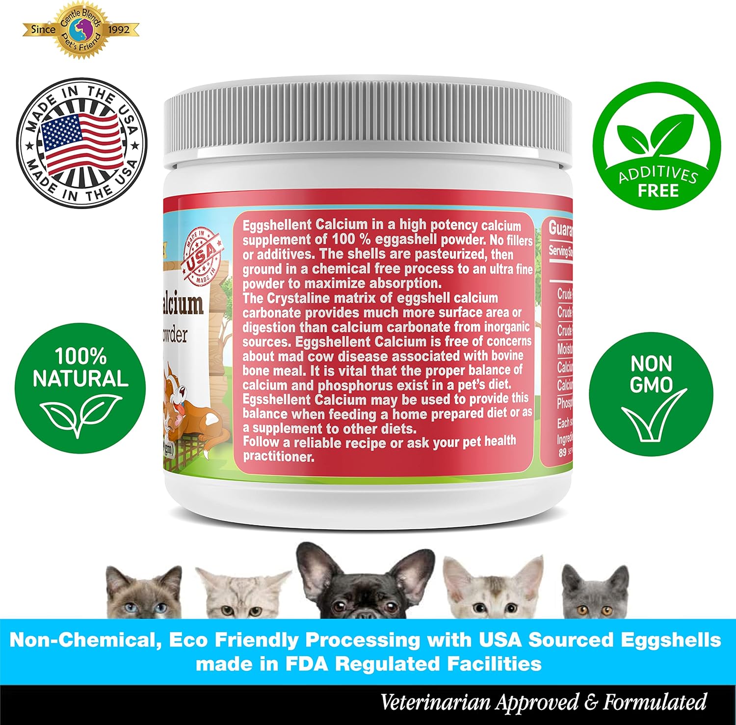 Pet's Friend Eggshellent Calcium 6oz - Calcium Supplement for Dogs and Cats - Natural Hip & Joint Support - Fine Eggshell Powder - No Additives - Dietary Supplement