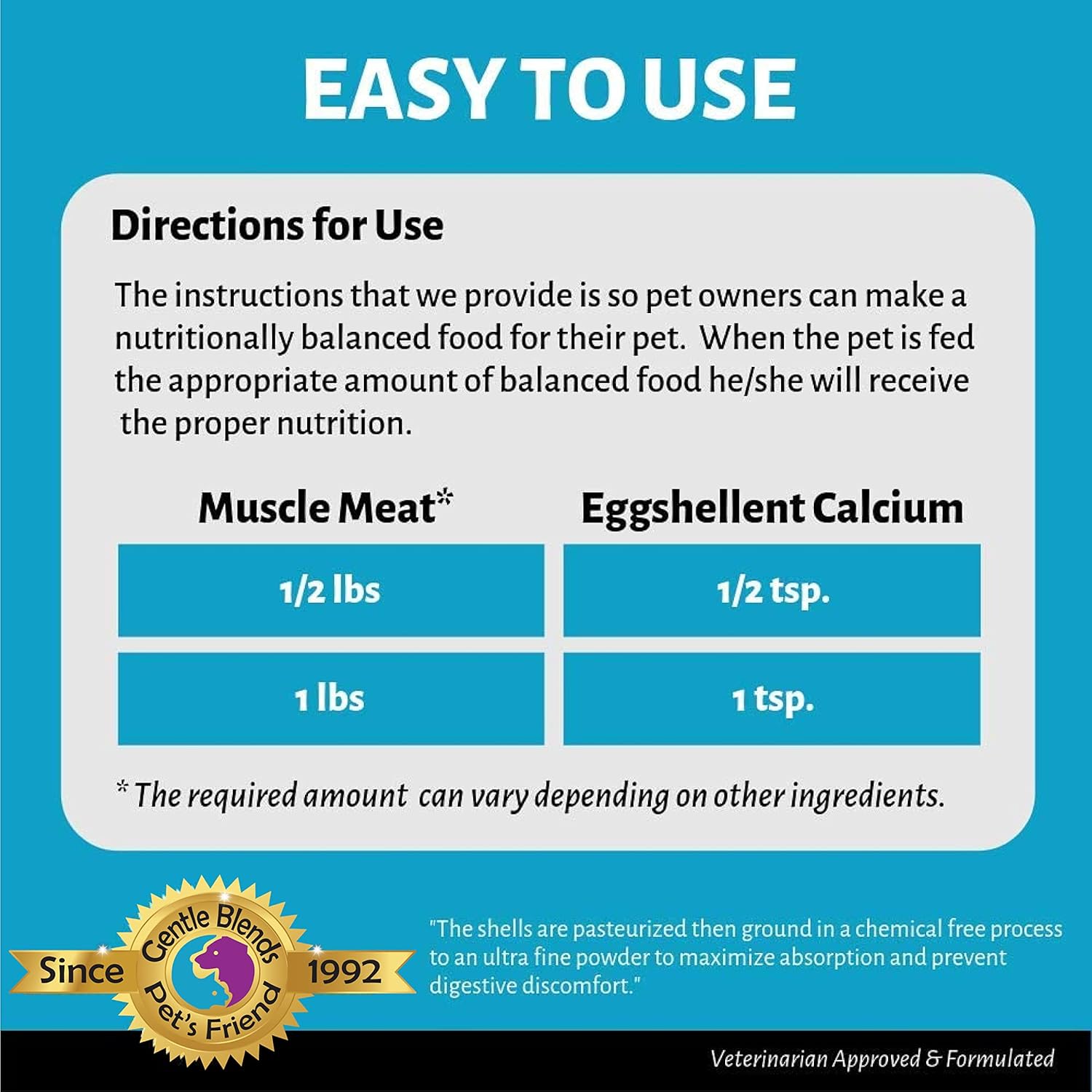 Pet's Friend Eggshellent Calcium 6oz - Calcium Supplement for Dogs and Cats - Natural Hip & Joint Support - Fine Eggshell Powder - No Additives - Dietary Supplement
