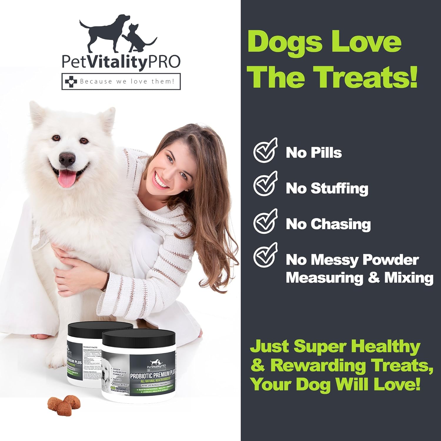 PetVitalityPRO Probiotic Soft Chews for Dogs with Digestive Enzymes - 4 Billion CFUs - Supports Gut Health and Immune System - 60 Count