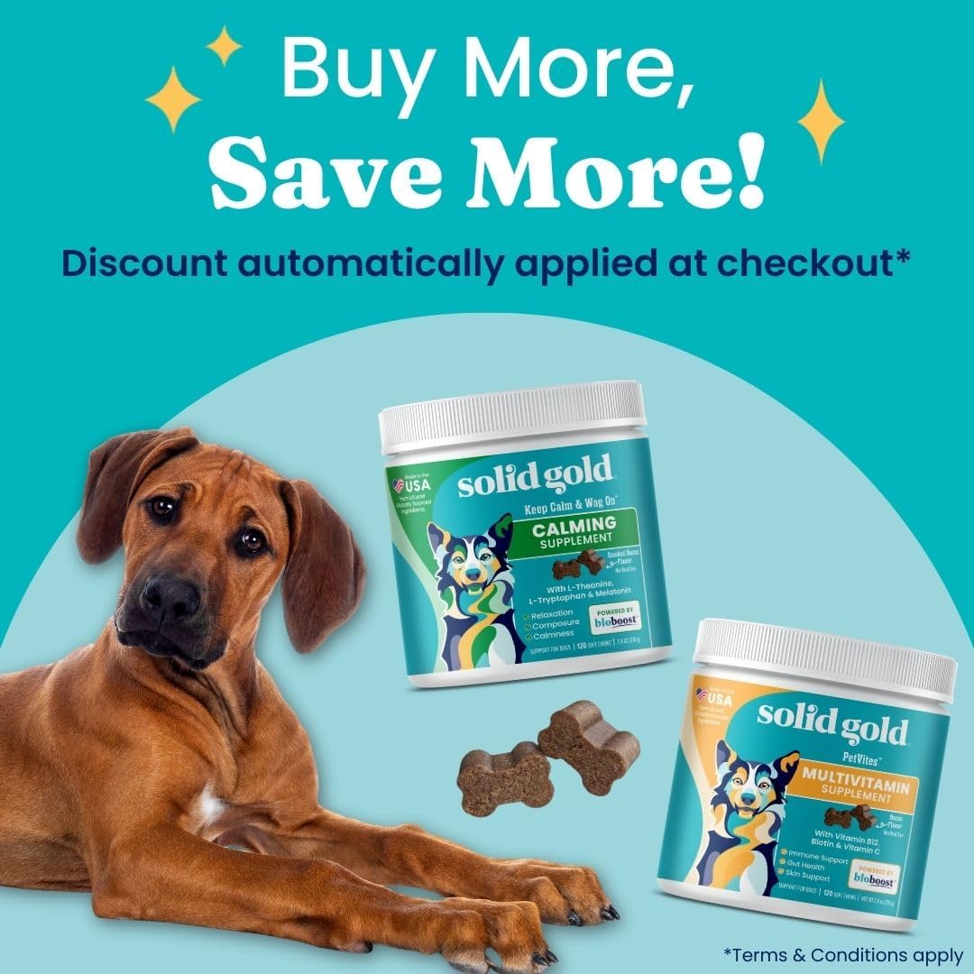 PetVites Solid Gold Multivitamin Chewable Supplement for Dogs - 120 Count - Vitamin C, A, B12, E, Probiotics, Antioxidants - Promotes Immune Health & Digestive Wellness