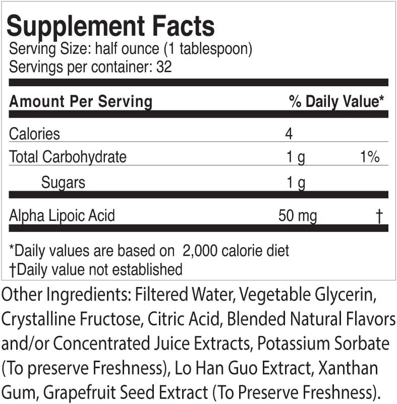 Pharmacist Formulated Alpha Lipoic Acid Liquid Supplement - 50mg ALA per Serving - Antioxidant-Rich - Rapid-Sorb Technology - 16 fl. oz.