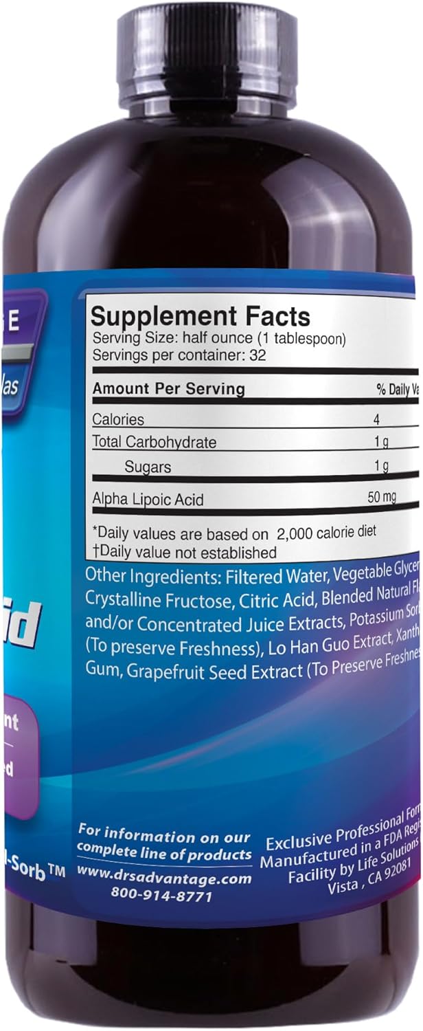 Pharmacist Formulated Liquid Alpha Lipoic Acid Supplement - 50mg ALA per Serving - Antioxidant-Rich - Rapid-Sorb Technology - 16 fl. oz. Bottle
