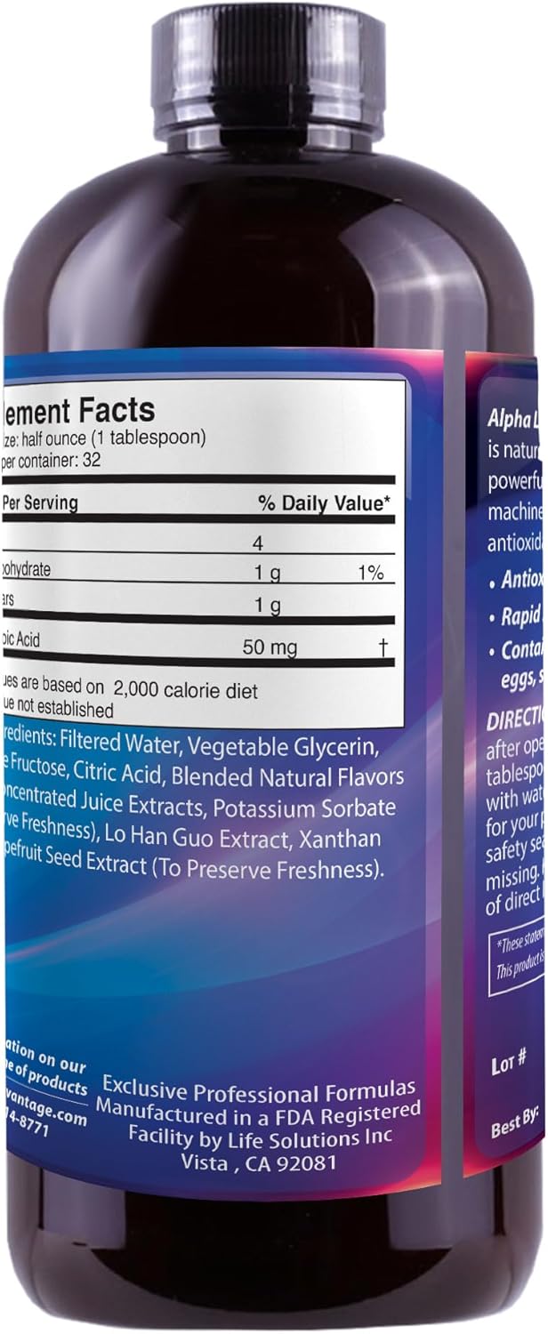 Pharmacist Formulated Liquid Alpha Lipoic Acid Supplement - 50mg ALA per Serving - Antioxidant-Rich - Rapid-Sorb Technology - 16 fl. oz. Bottle