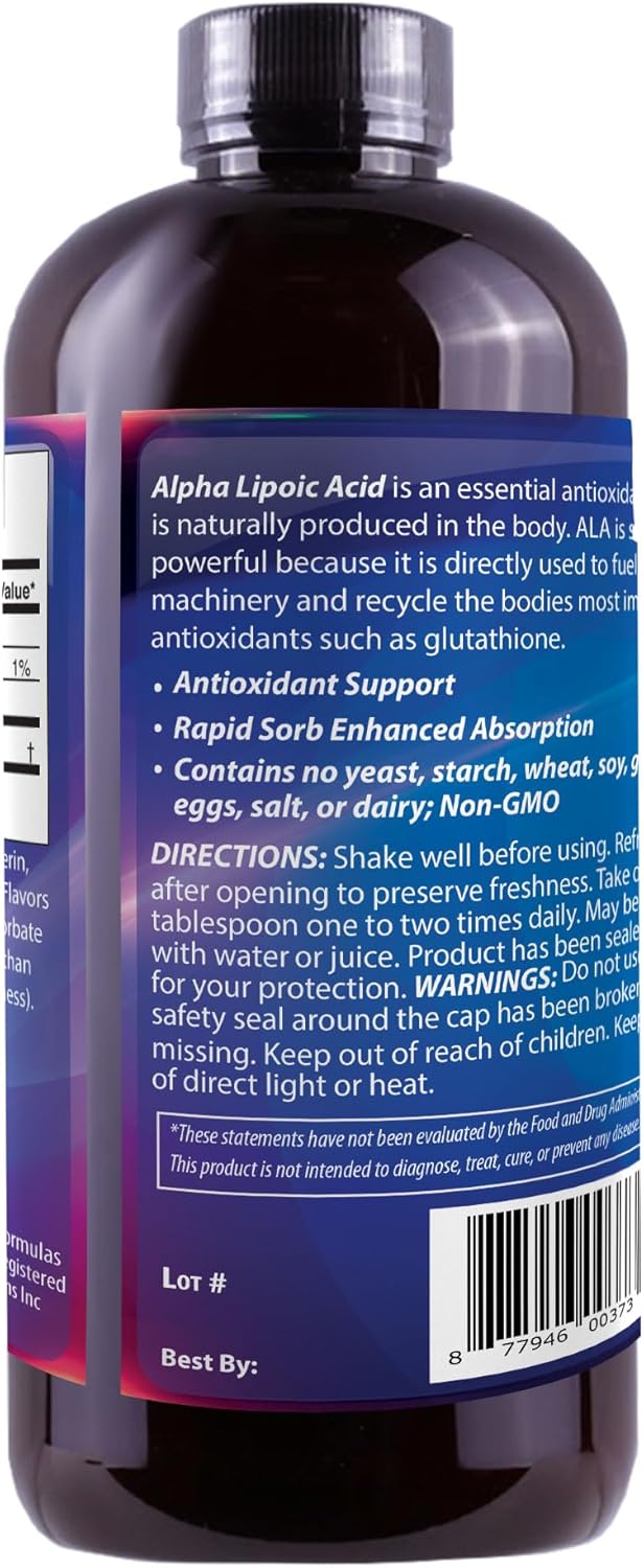 Pharmacist Formulated Liquid Alpha Lipoic Acid Supplement - 50mg ALA per Serving - Antioxidant-Rich - Rapid-Sorb Technology - 16 fl. oz. Bottle