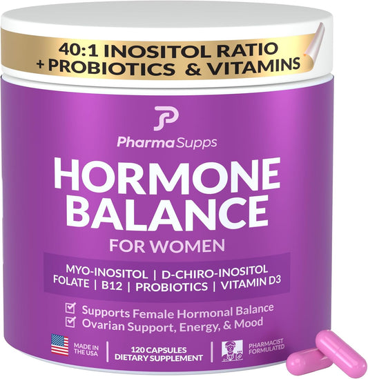PharmaSupps Women's Hormone Balance Supplement with Myo-Inositol & D-Chiro Inositol - Supports Ovarian Health, Fertility, Menstrual Cycle, and PCOS - 120 Capsules