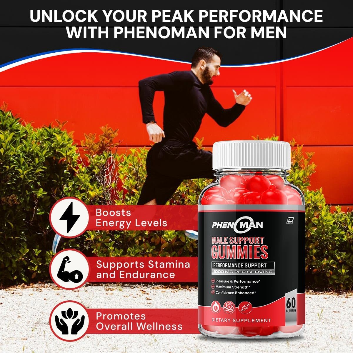 Pheno Man Max Performance Gummies - Advanced Formula for Muscle Growth & Health Support (1 Pack, 60 Gummies)