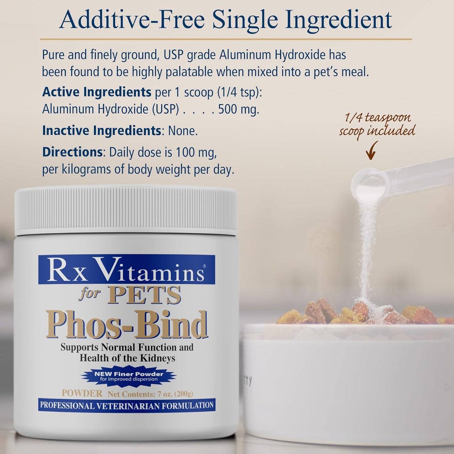 Phos-Bind Kidney Support Supplement Powder for Cats & Dogs - Phosphate Binder for Kidney Health - Supports Normal Kidney Cleanse - 200g