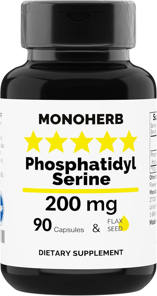 PhosphatidylSerine 200mg Complex - 90 Vegan Capsules with Omega 3 - Soy Free - Non GMO by MONOHERB