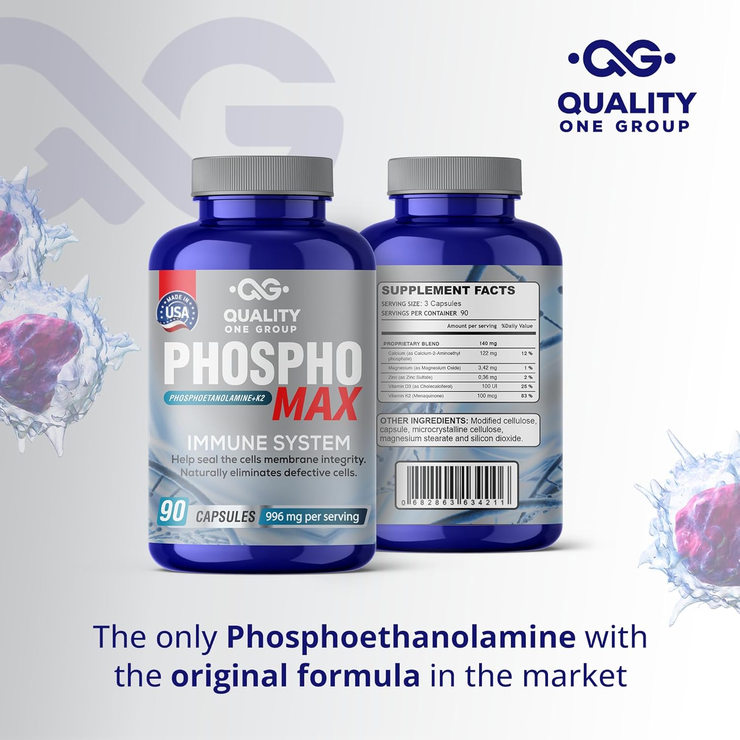 Phosphomax Fosfoetanolamina Capsules - Natural Immune System Booster with 26 Years of Research - 180 Count