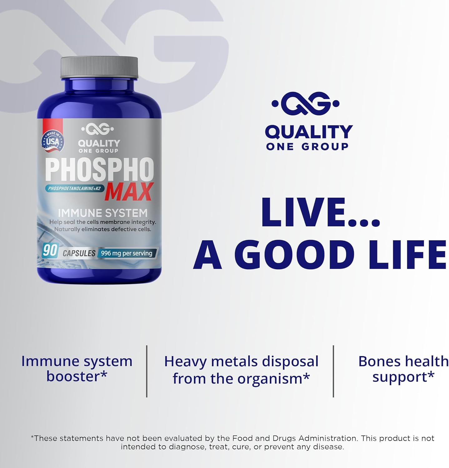 Phosphomax Fosfoetanolamina Capsules - Natural Immune System Booster with 26 Years of Research - 180 Count