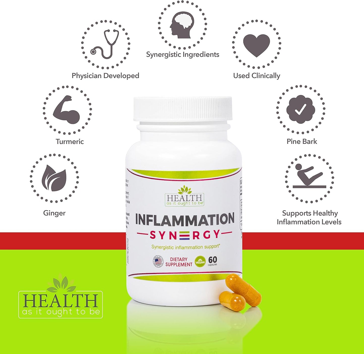Physician Formulated Health As It Ought To Be Syn3rgy Supplement Capsules with Turmeric, Pine Bark, Ginger Root - 60 Count