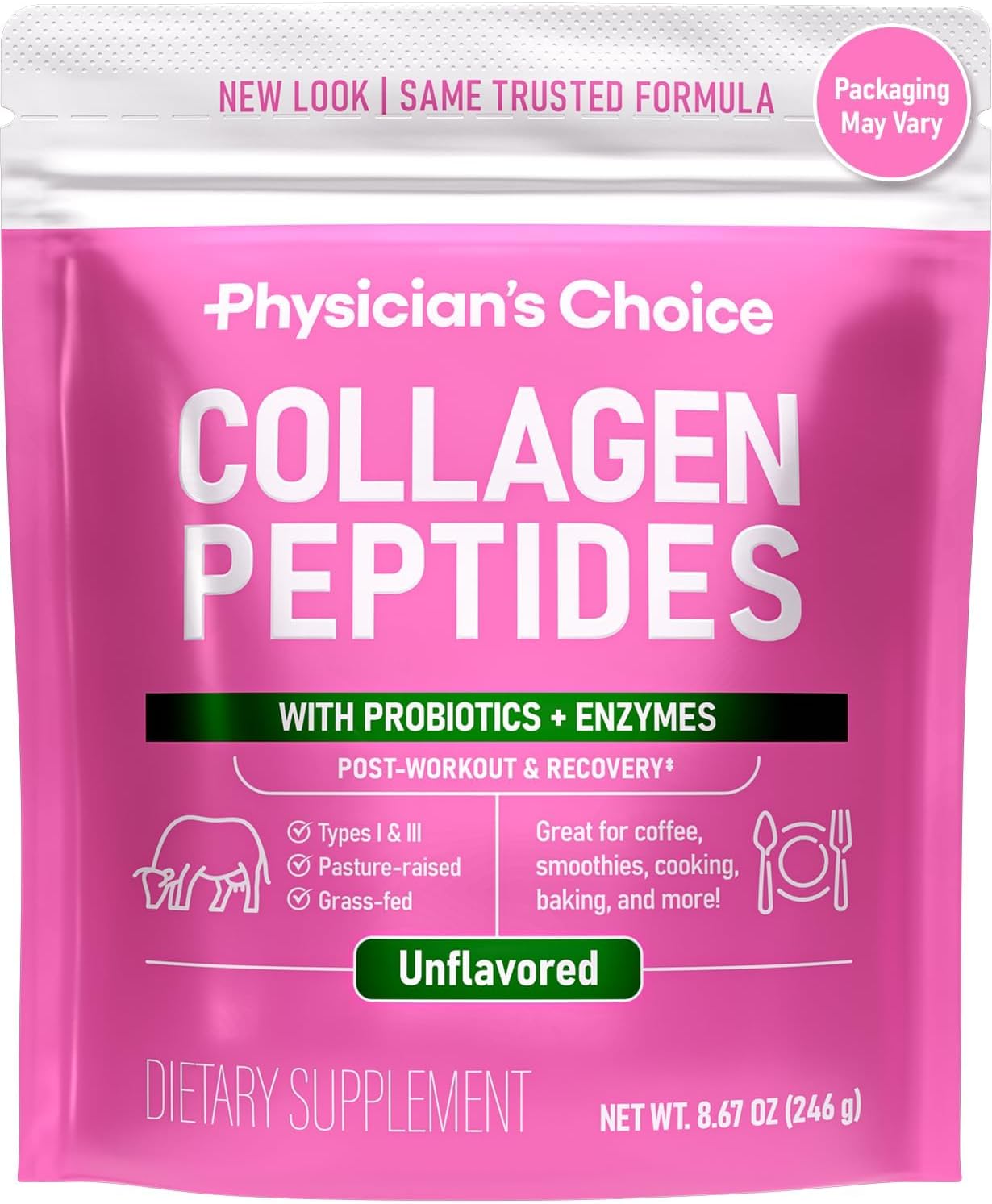 Physician's CHOICE Collagen Peptides: Hydrolyzed Protein Powder for Hair, Skin, Joints - Grass Fed, Non-GMO Formula