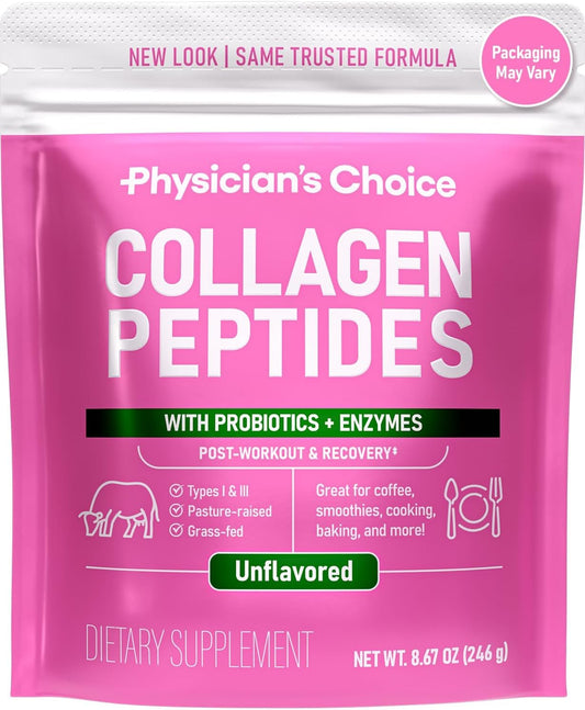 Physician's CHOICE Collagen Peptides: Hydrolyzed Protein Powder for Hair, Skin, Joints - Grass Fed, Non-GMO Formula