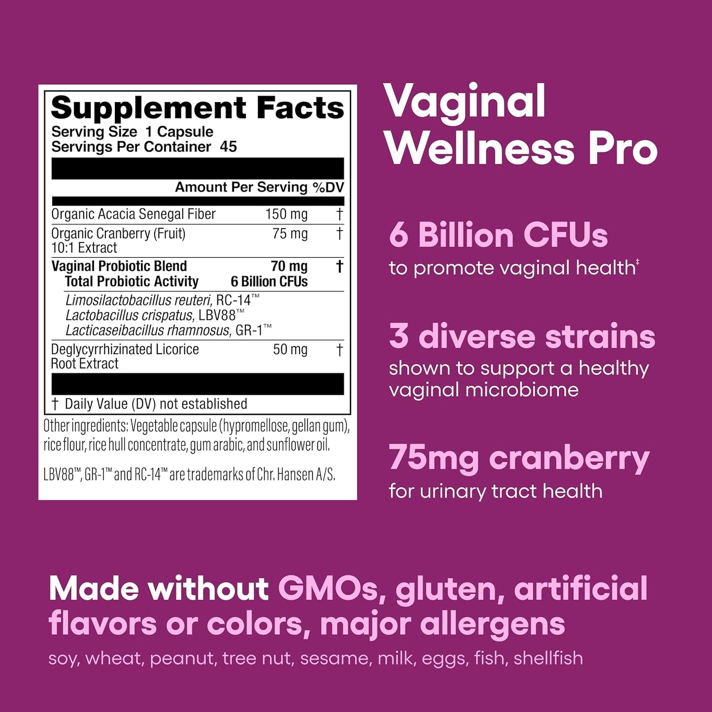 Physician's CHOICE Vaginal Probiotics with Licorice Root for Women - Promotes PH Balance, Odor Control, Yeast Prevention, and Feminine Health - 6 Billion CFU - Organic Prebiotic and Cranberry - 45 Count
