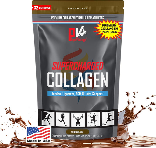 PhysiVantage Supercharged Collagen Peptides Powder - Chocolate, 16oz - Enhanced with Vitamin C, BCAAs - Supports Joint, Tendon, Ligament & Skin Health - Keto & Paleo Friendly