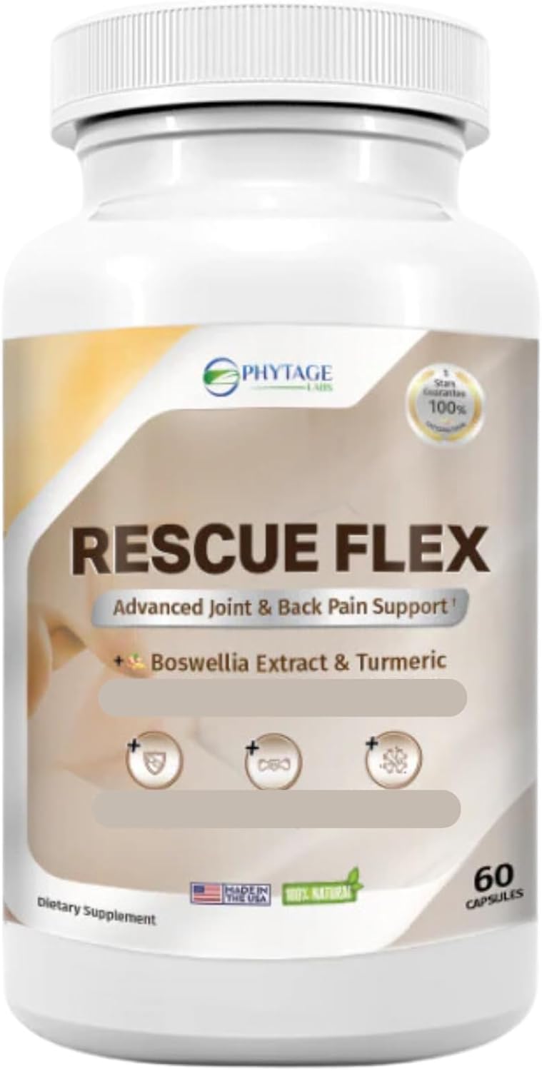 Phytage Labs Rescue Flex Joint Health Capsules with Boswellia, MSM, Turmeric for Back, Bones, Mobility - 60ct