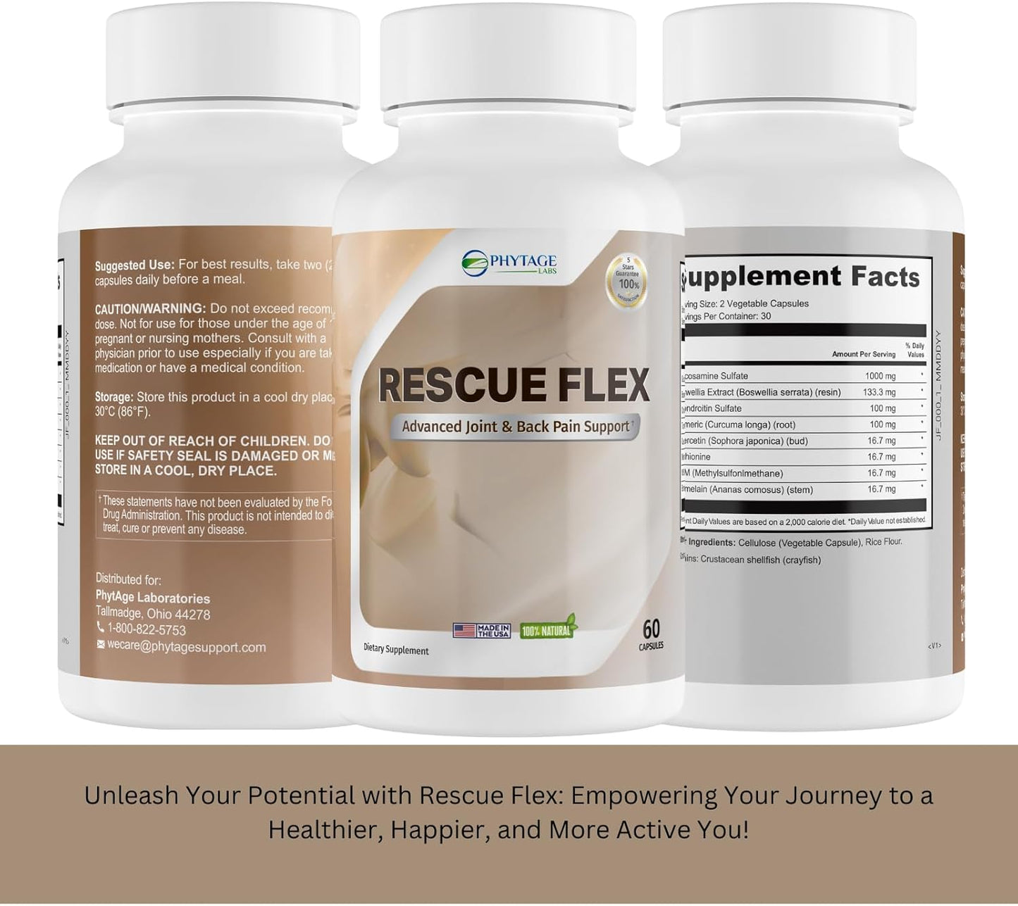 Phytage Labs Rescue Flex Joint Health Capsules with Boswellia, MSM, Turmeric for Back, Bones, Mobility - 60ct