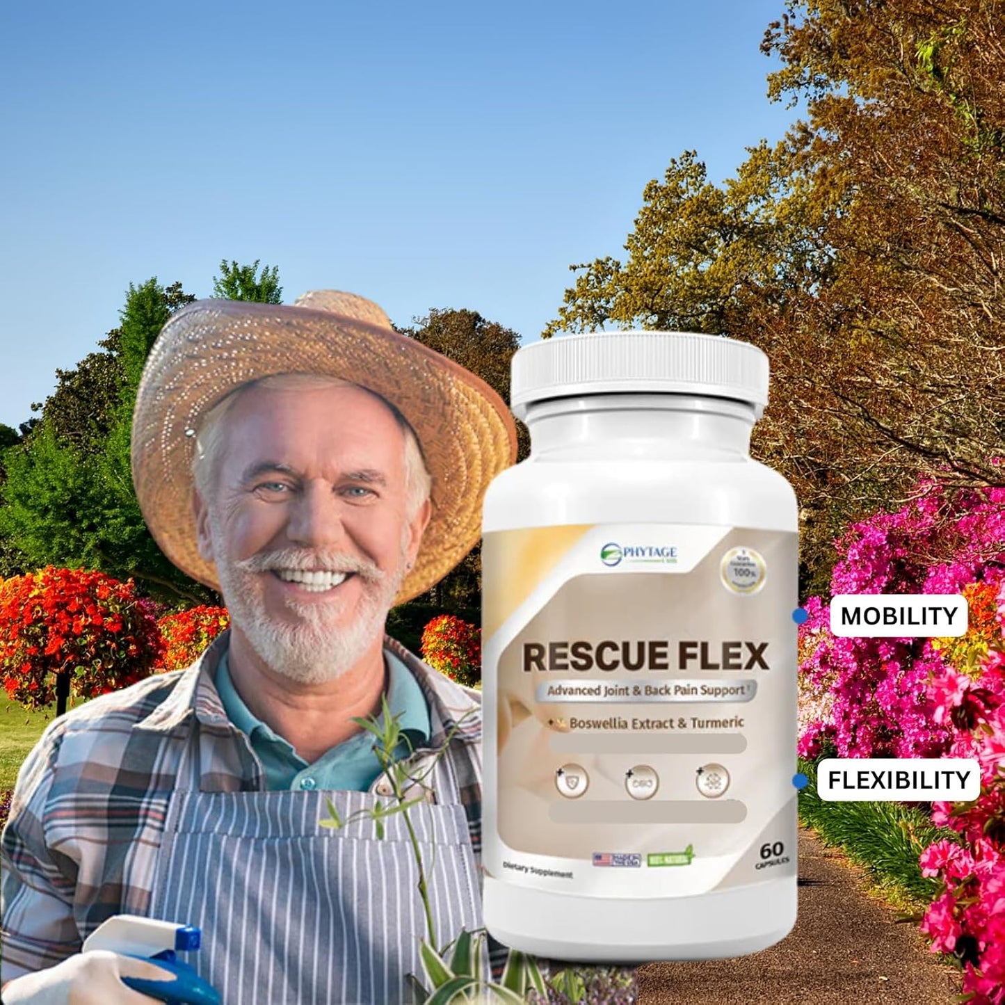 Phytage Labs Rescue Flex Joint Health Capsules with Boswellia, MSM, Turmeric for Back, Bones, Mobility - 60ct