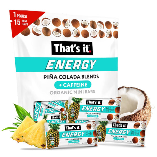 Piña Colada Energy Mini Bars (15 Count) - Pineapple Coconut Caffeine Blends, Allergy-Friendly, Non-GMO, Gluten Free Snacks