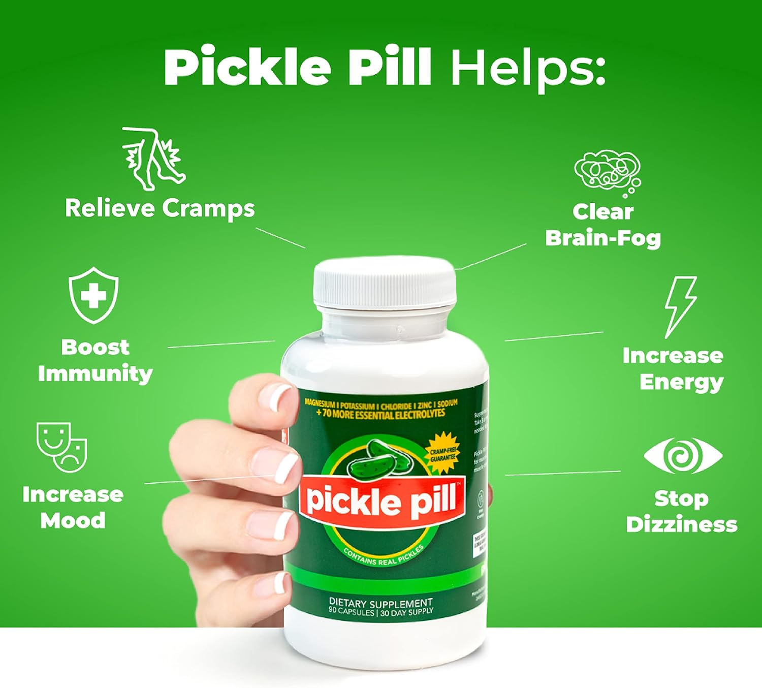 PicklePill Cramp Defense Tablets for Rapid Muscle Recovery - Electrolyte Hydration Powder with Vitamins and Minerals, 90 Count