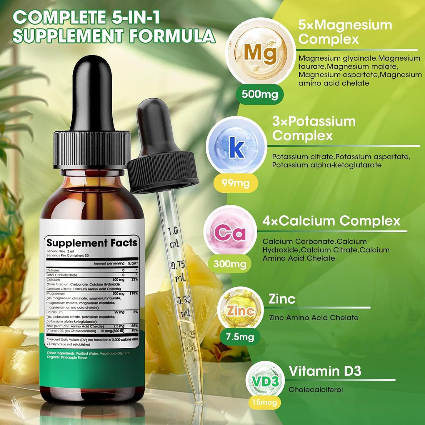 Pineapple Flavored Catfit Potassium Magnesium Liquid Supplement for Calm Sleep and Muscle Energy