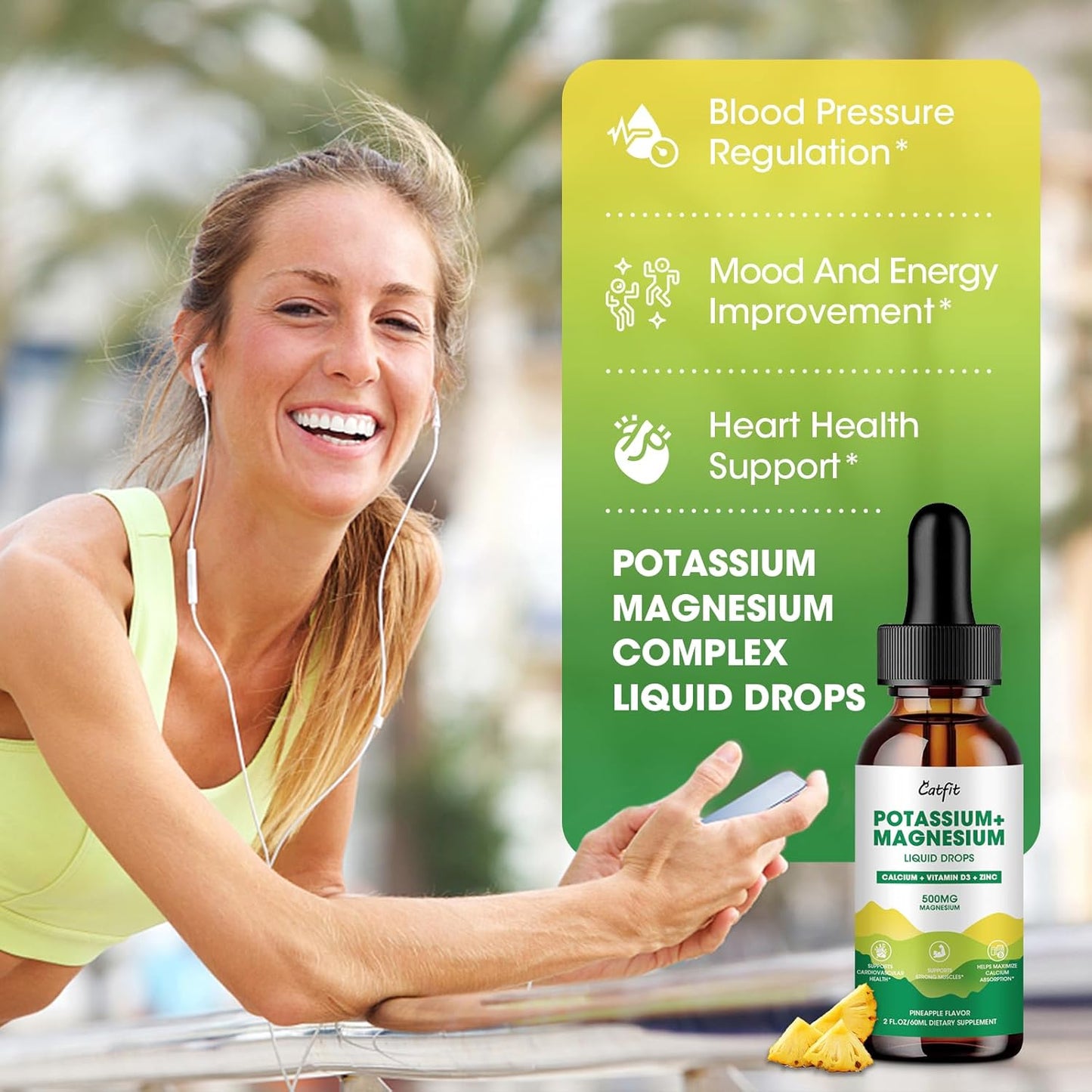 Pineapple Flavored Catfit Potassium Magnesium Liquid Supplement for Calm Sleep and Muscle Energy
