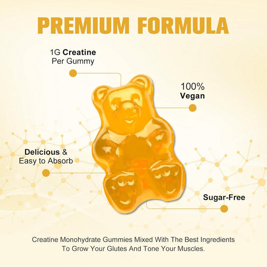 Pineapple Flavored Creatine Gummies for Muscle Strength & Energy Boost - Men & Women Pre-Workout Supplement