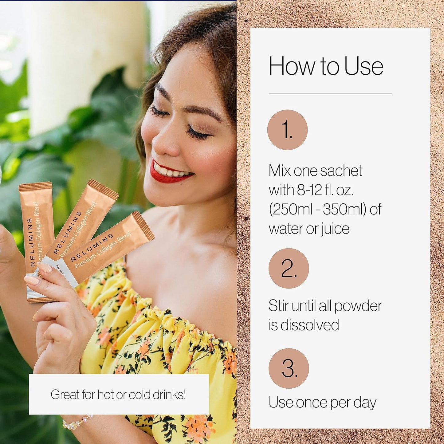 Pineapple Flavored Marine Collagen Powder Drink Mix with Glutathione, Green Tea, CoQ10, & Hyaluronic Acid for Glowing Skin - 110 Sachets