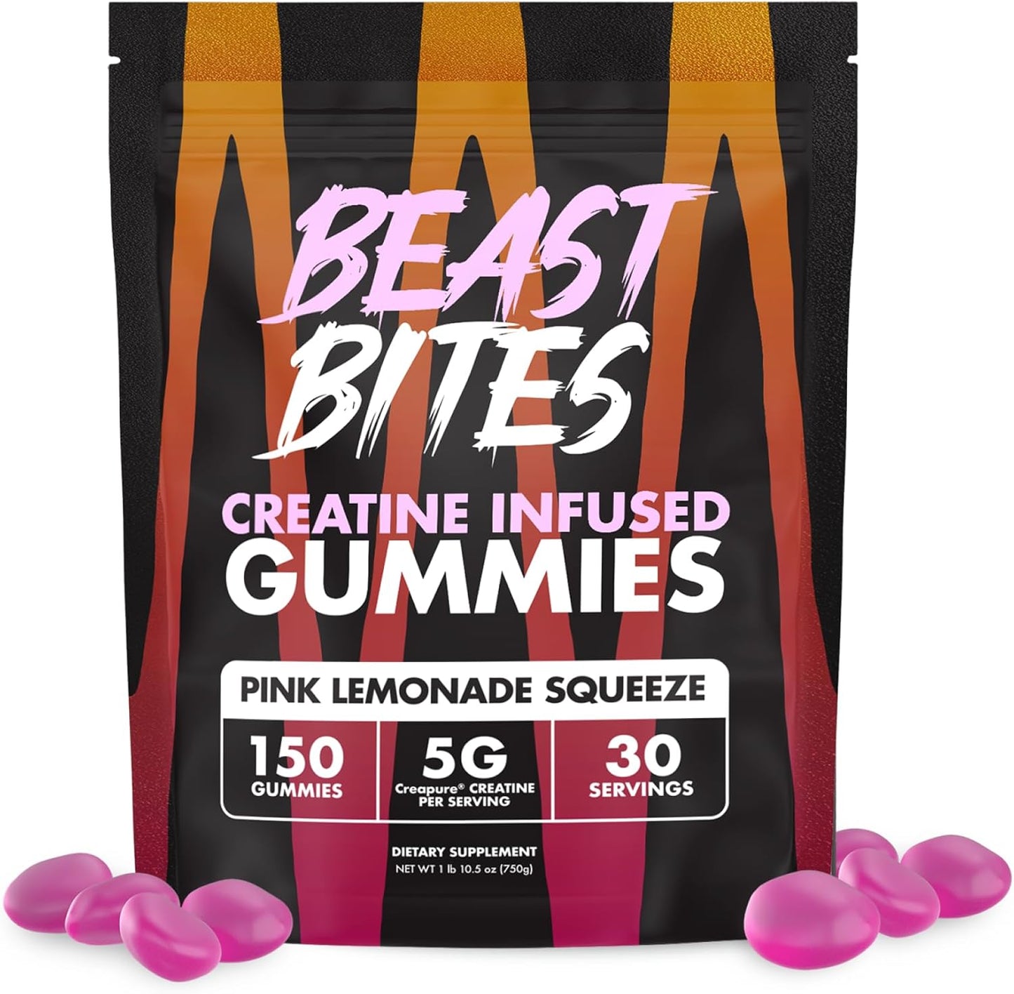 Pink Lemonade Flavor Vegan Creatine Gummies - 5g Creatine Monohydrate Per Serving - Low-Calorie - Made in USA - 30 Servings
