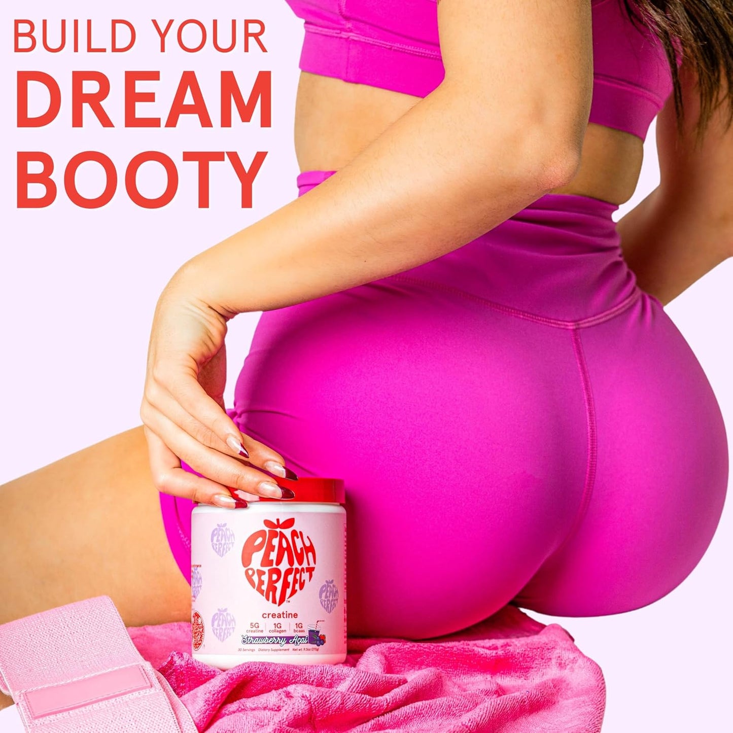 Pink Lemonade Glute Builder: Vegan Creatine Powder with Collagen & BCAAs for Women - 30 Servings