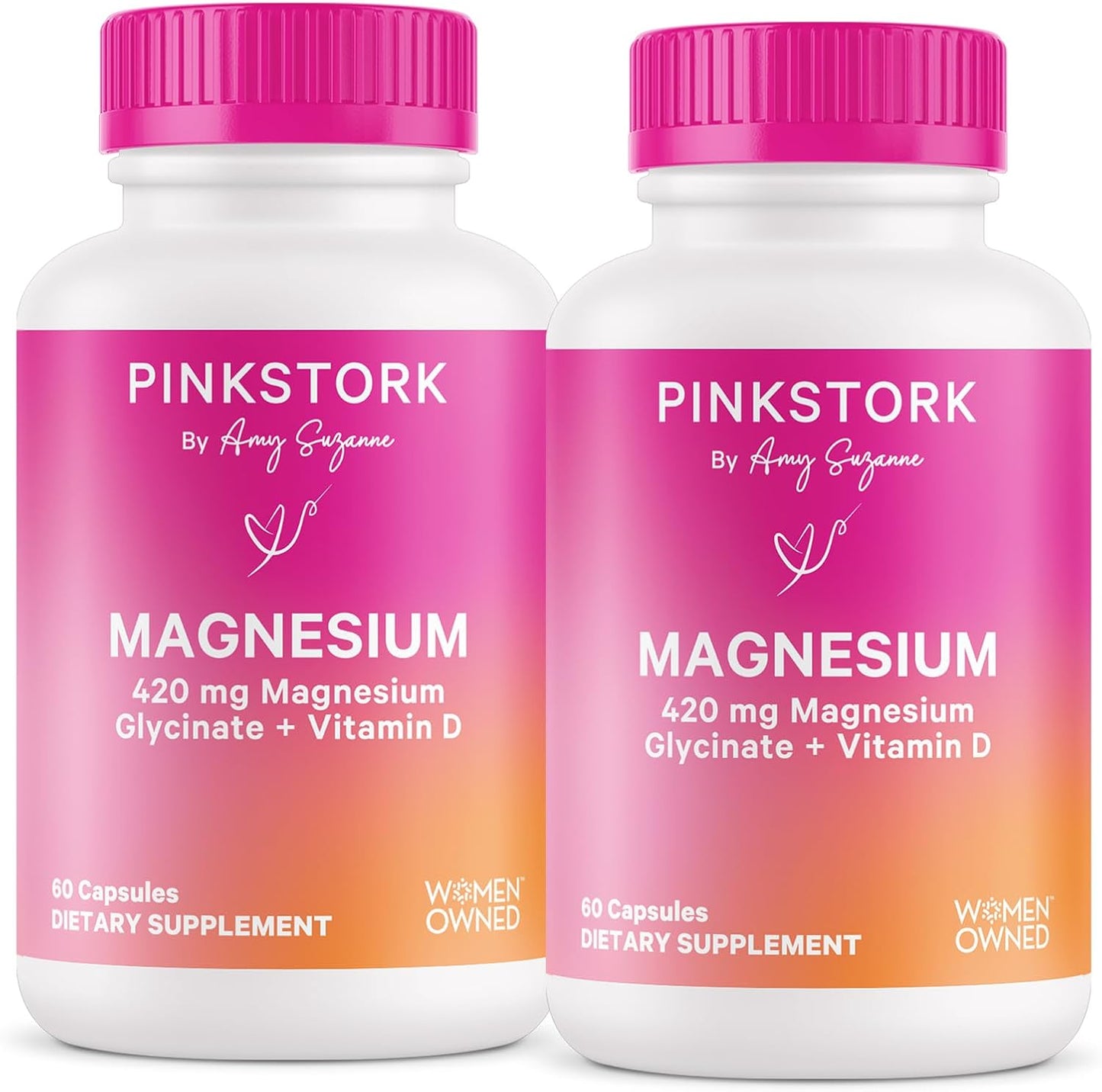Pink Stork Magnesium Glycinate with Vitamin D - Women's Natural Calm Support Supplement - 2 Pack