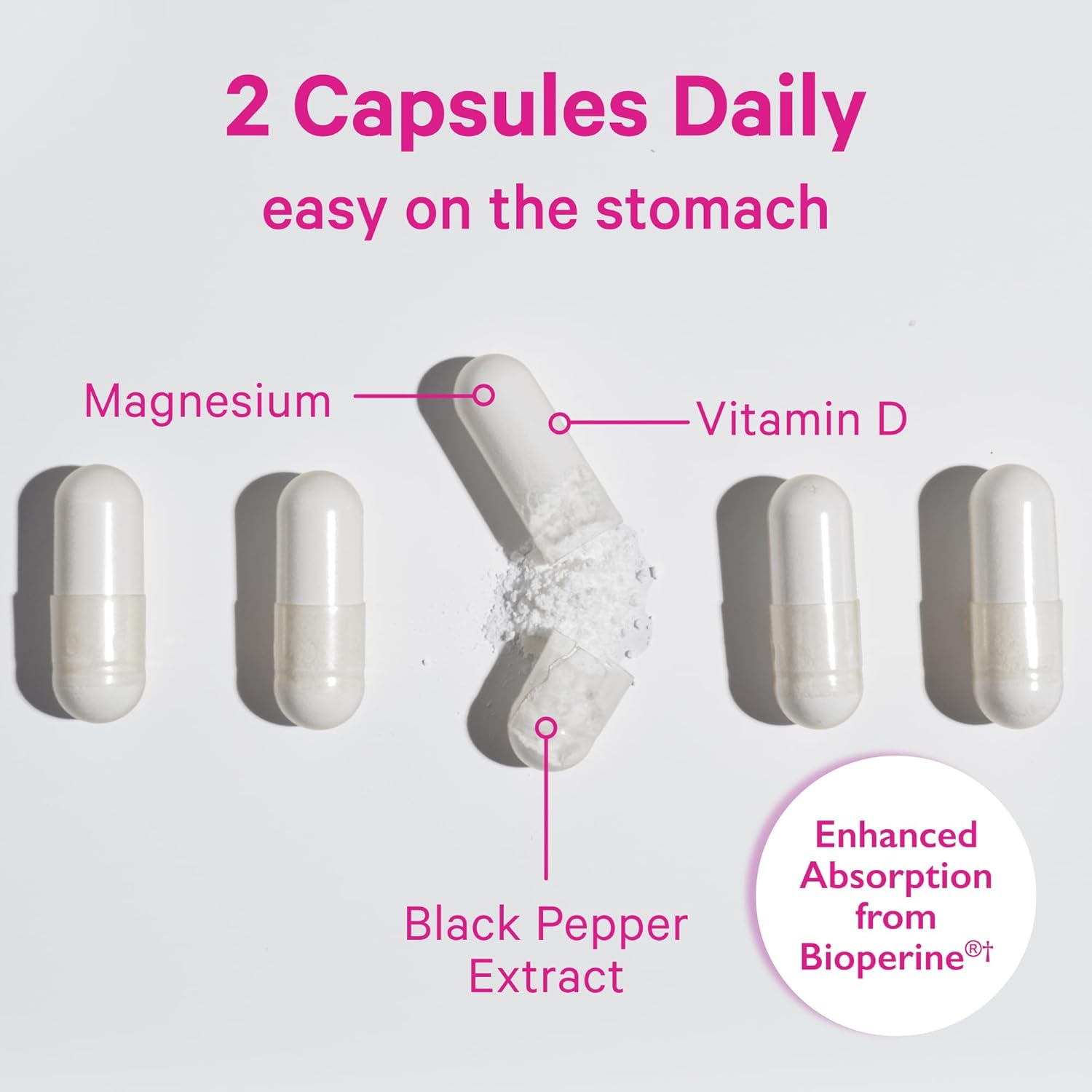 Pink Stork Magnesium Glycinate with Vitamin D - Women's Natural Calm Support Supplement - 2 Pack