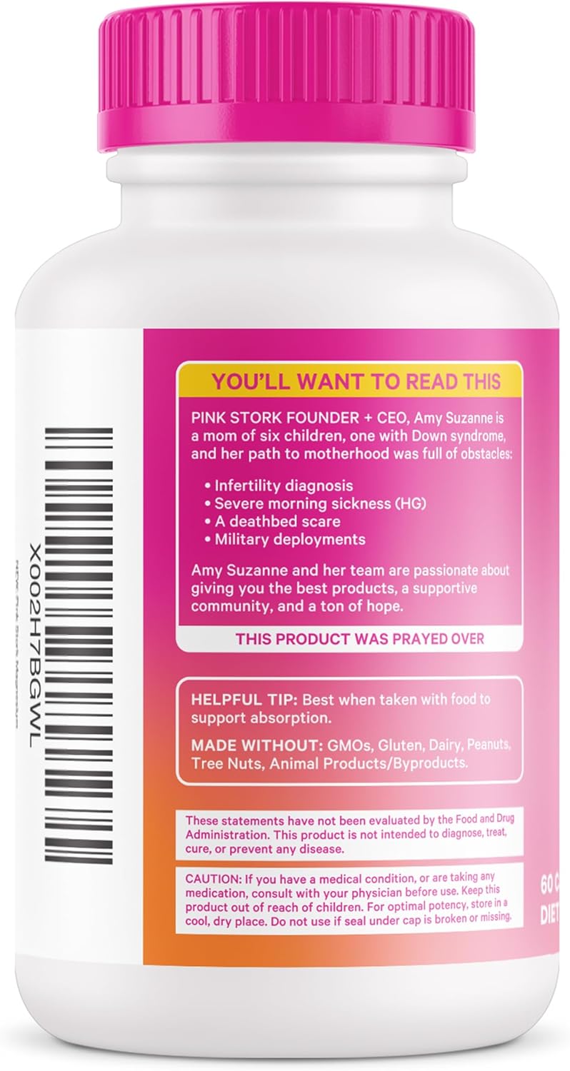 Pink Stork Magnesium Glycinate with Vitamin D - Women's Natural Calm Support Supplement - 2 Pack