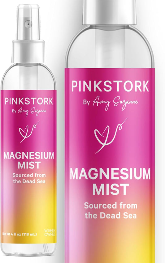 Pink Stork Magnesium Spray Mist - 200mg Pure Magnesium Chloride for Morning Sickness, Stress, & Sleep - Fast-Absorbing 4 oz Unscented Spray