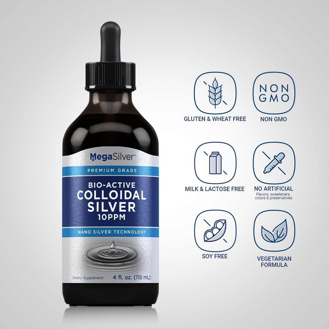 Piping Rock 10 ppm Colloidal Silver Liquid Drops, 4 oz - Bio Active Premium Grade with Nano Silver Technology - Non-GMO & Gluten Free