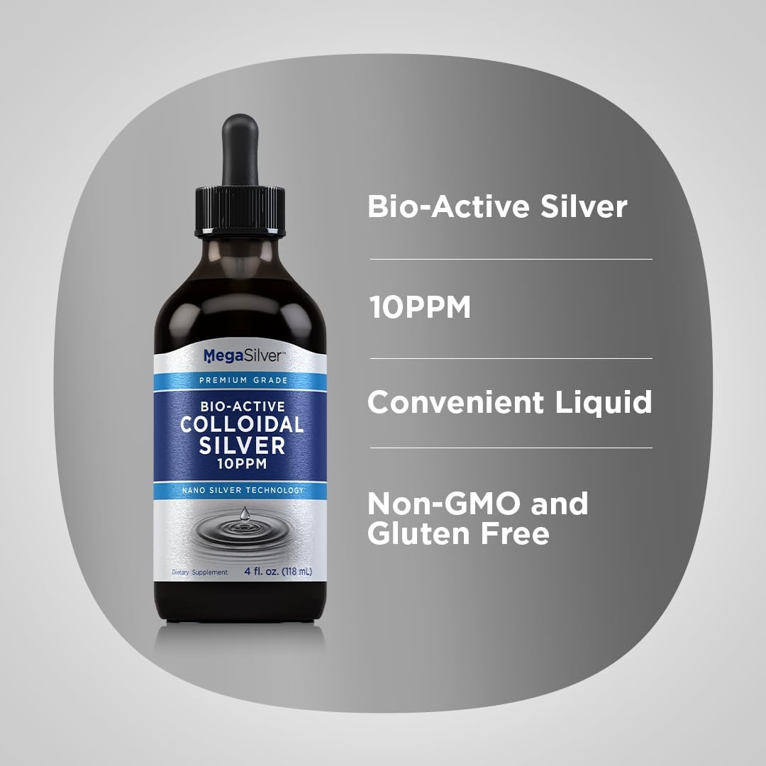 Piping Rock 10 ppm Colloidal Silver Liquid Drops, 4 oz - Bio Active Premium Grade with Nano Silver Technology - Non-GMO & Gluten Free