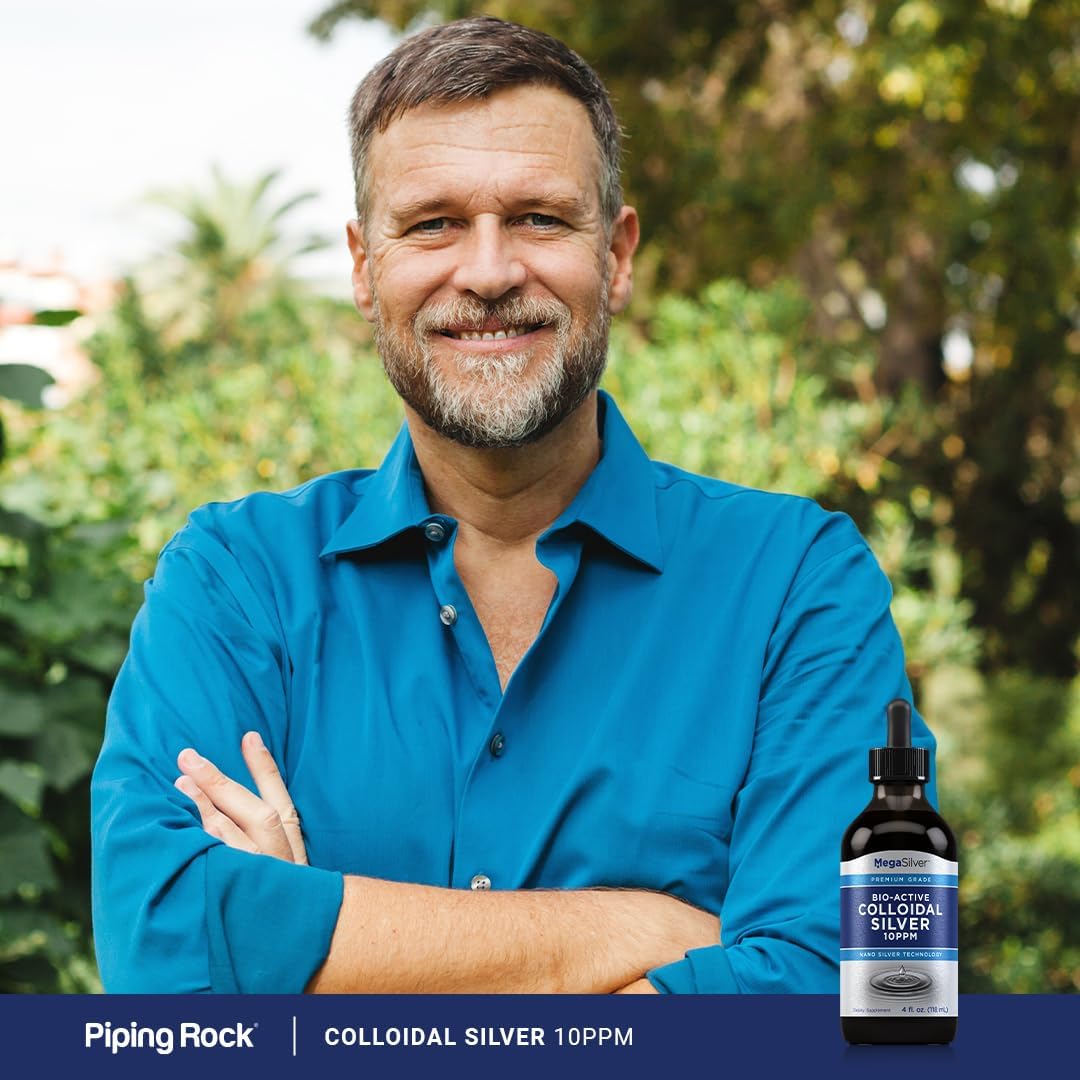 Piping Rock 10 ppm Colloidal Silver Liquid Drops, 4 oz - Bio Active Premium Grade with Nano Silver Technology - Non-GMO & Gluten Free