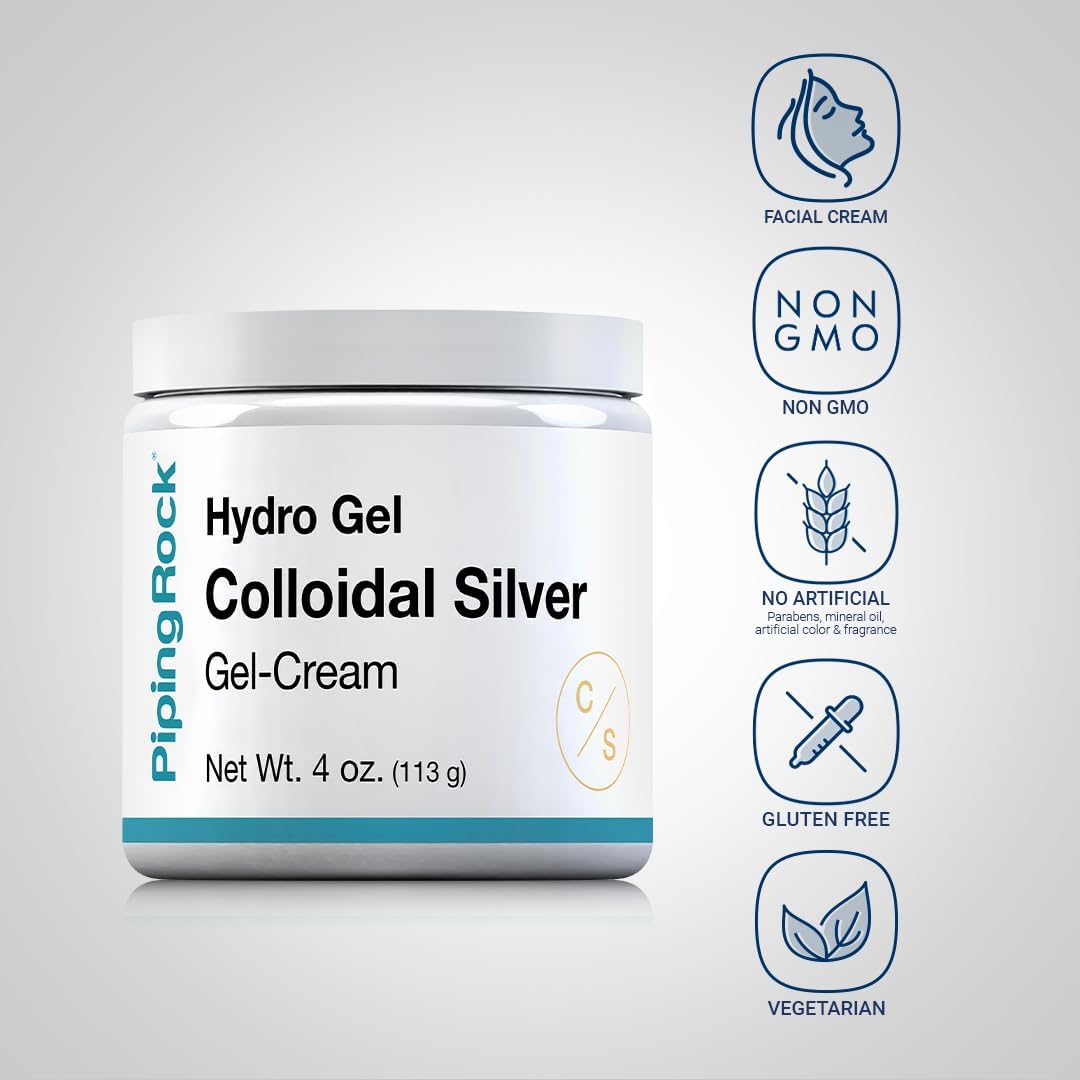 Piping Rock 4 oz Colloidal Silver Hydro Gel Cream for Skin - Non GMO, Gluten Free