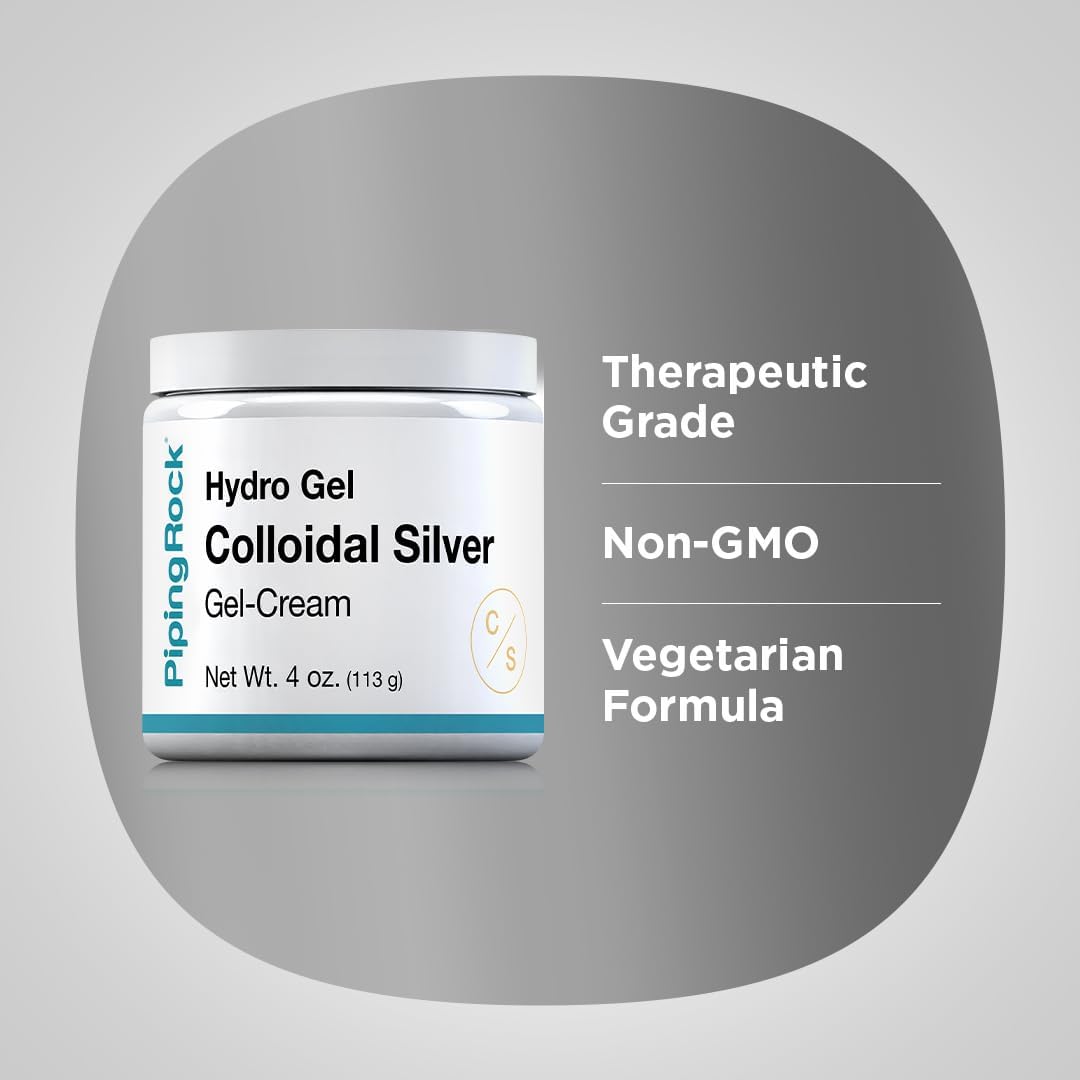 Piping Rock 4 oz Colloidal Silver Hydro Gel Cream for Skin - Non GMO, Gluten Free