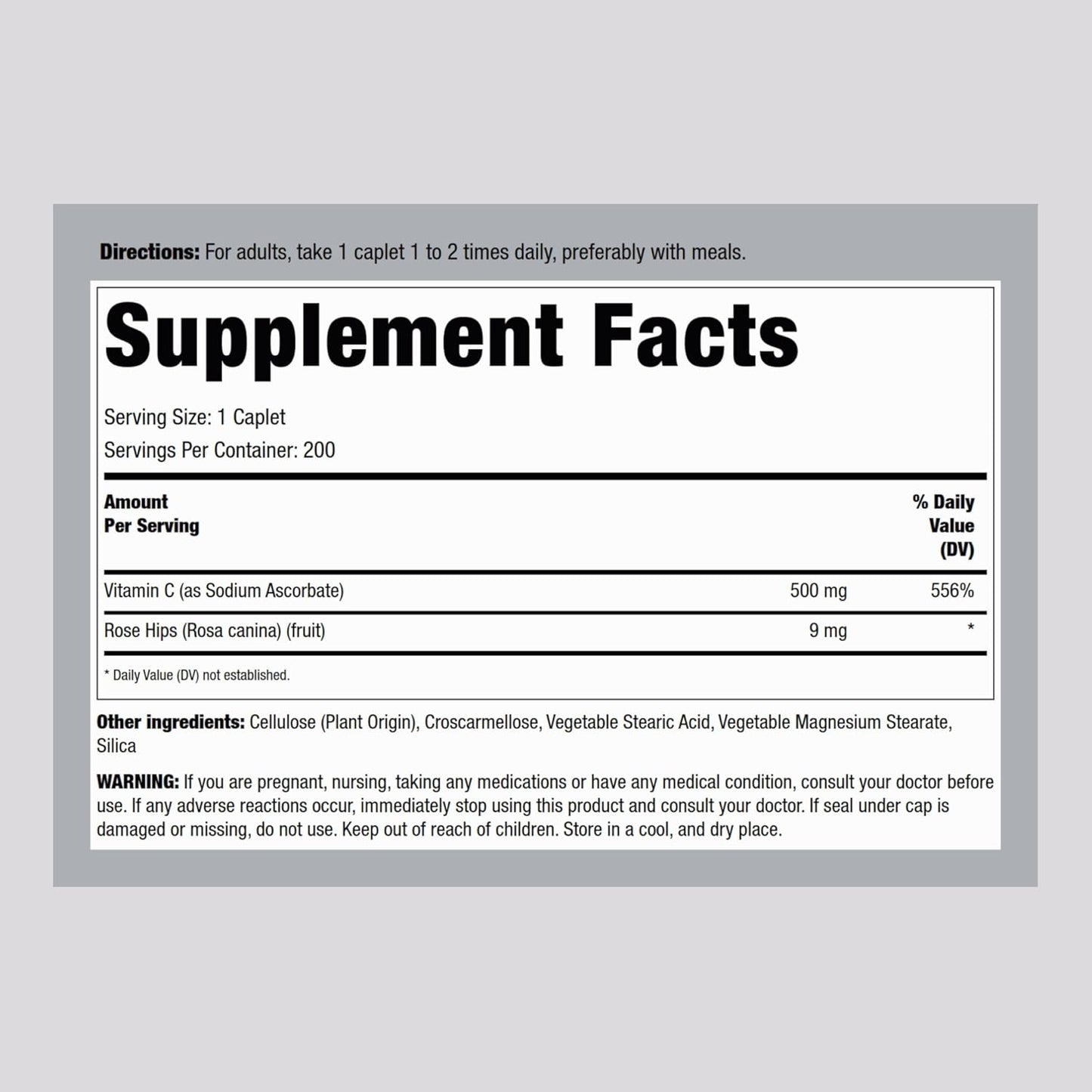 Piping Rock 500mg Vitamin C Caplets with Rose HIPS - Vegetarian, Non-GMO, Gluten Free