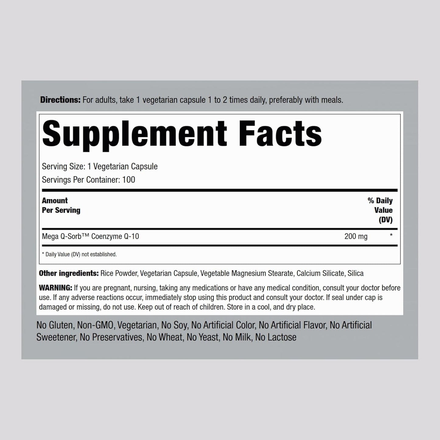 Piping Rock CoQ10 200mg Capsules | Mega Q Sorb | Vegetarian, Non-GMO, Gluten Free Supplement