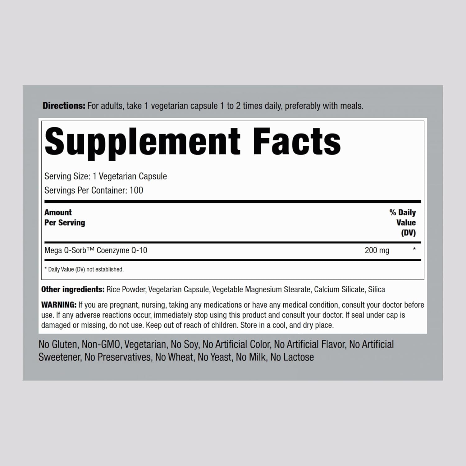 Piping Rock CoQ10 200mg Capsules | Mega Q Sorb | Vegetarian, Non-GMO, Gluten Free Supplement