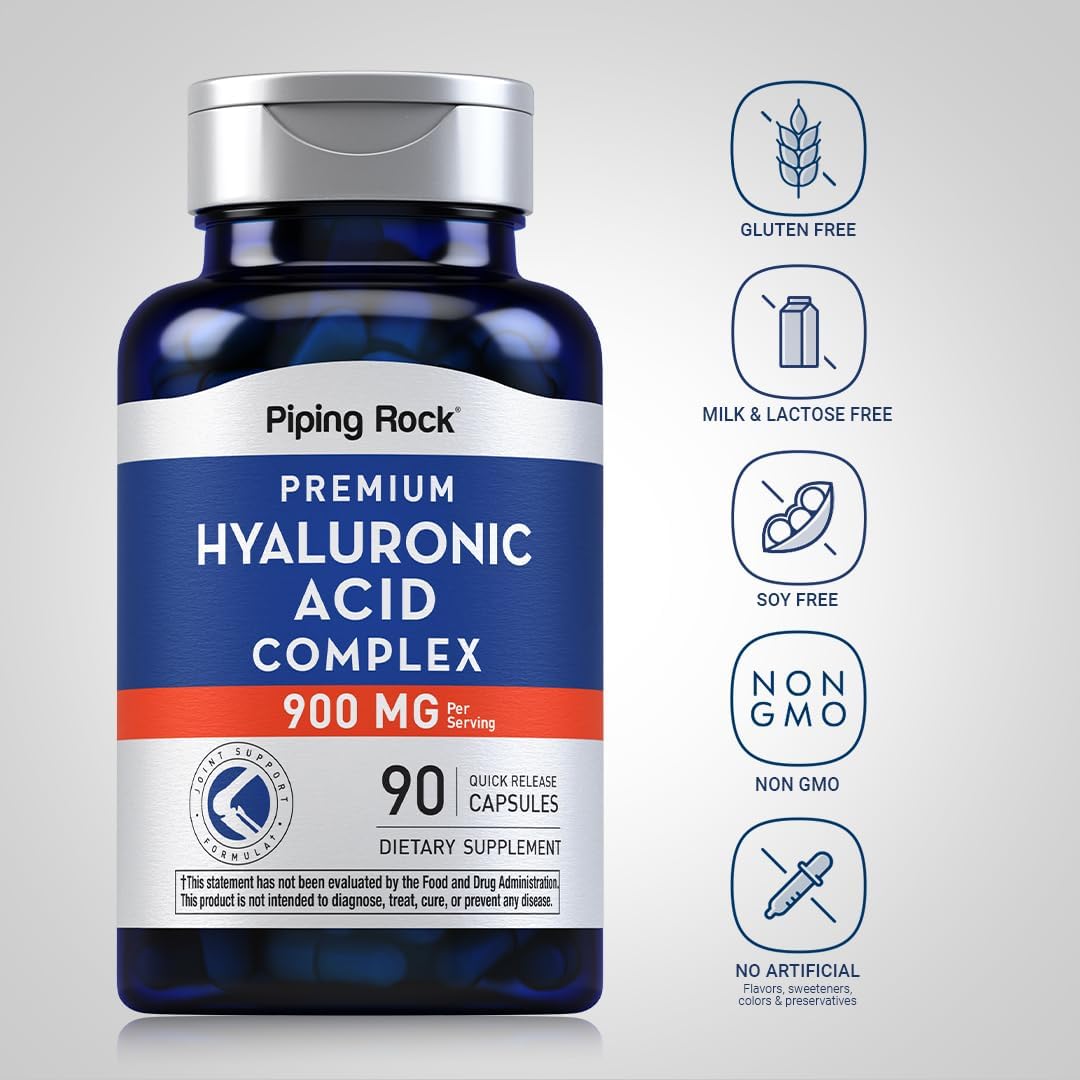 Piping Rock Hyaluronic Acid Complex Capsules 900mg with MSM | Non-GMO, Gluten Free | 90 Count
