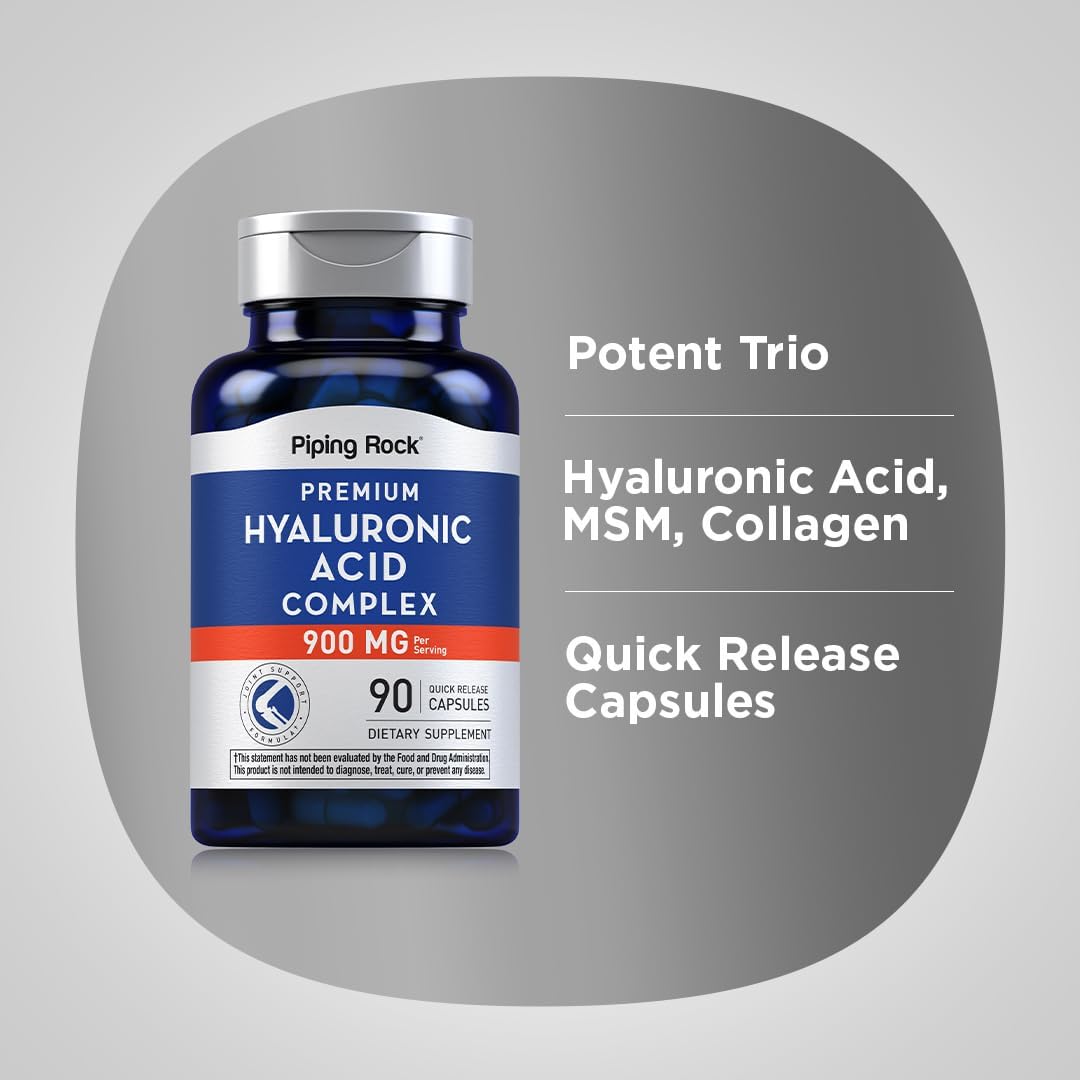 Piping Rock Hyaluronic Acid Complex Capsules 900mg with MSM | Non-GMO, Gluten Free | 90 Count
