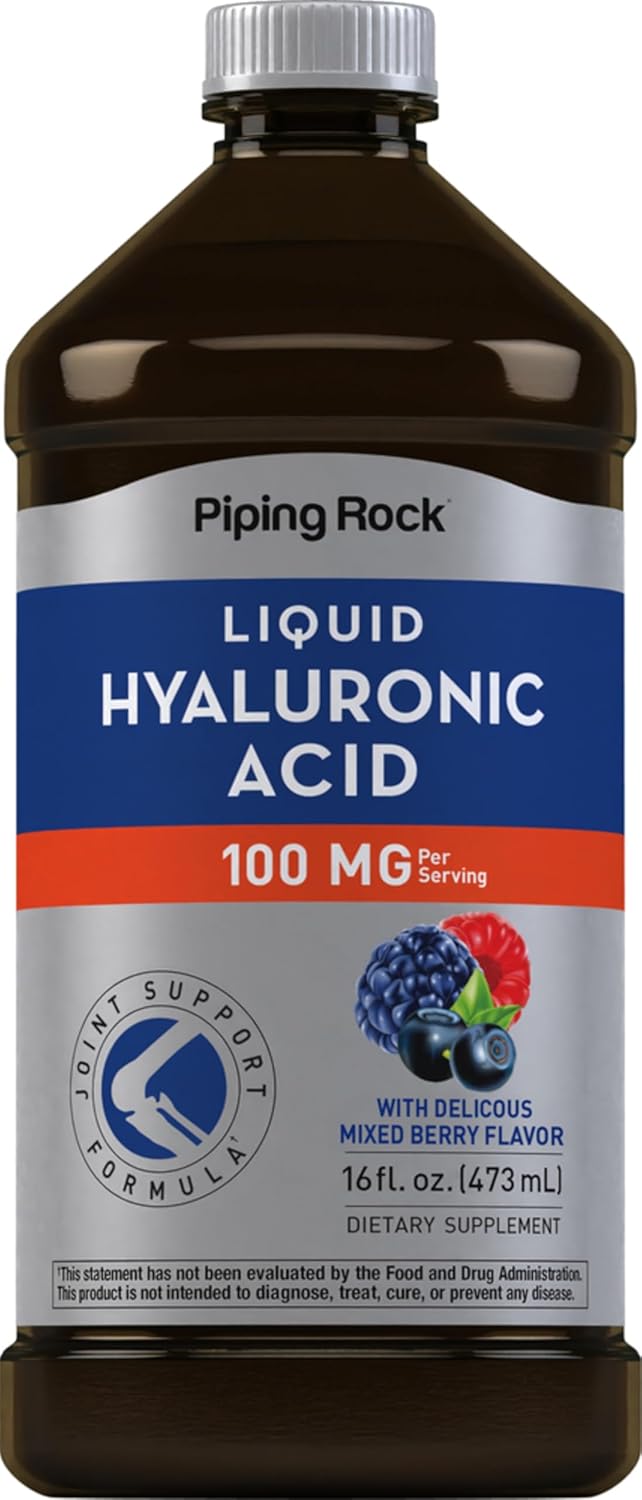 Piping Rock Hyaluronic Acid Liquid Supplement 100mg - 16 fl oz Mixed Berry Flavor - Vegetarian, Non-GMO, Gluten-Free