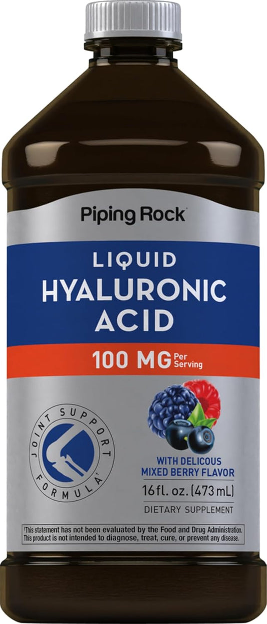 Piping Rock Hyaluronic Acid Liquid Supplement 100mg - 16 fl oz Mixed Berry Flavor - Vegetarian, Non-GMO, Gluten-Free