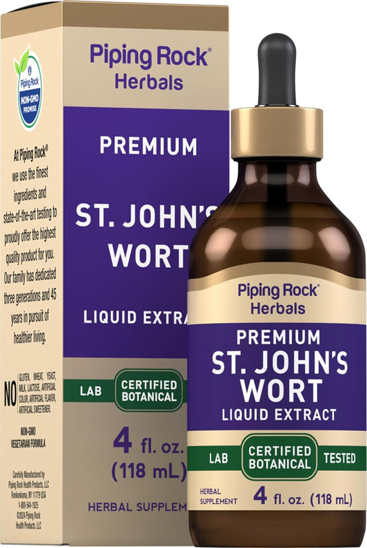 Piping Rock Hypericum Perforatum Tincture Drops | 4 Fl Oz | Premium Liquid Herb Extract | Vegetarian, Alcohol Free | Non-GMO, Gluten Free Supplement