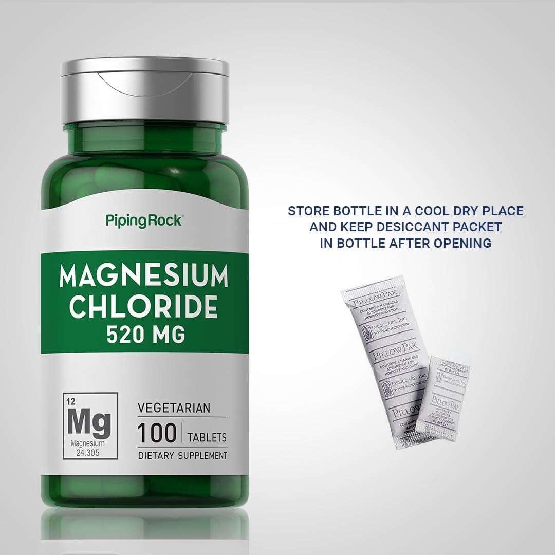 Piping Rock Magnesium Chloride Tablets - 520mg - 100 Count - Vegetarian, Non-GMO, Gluten Free